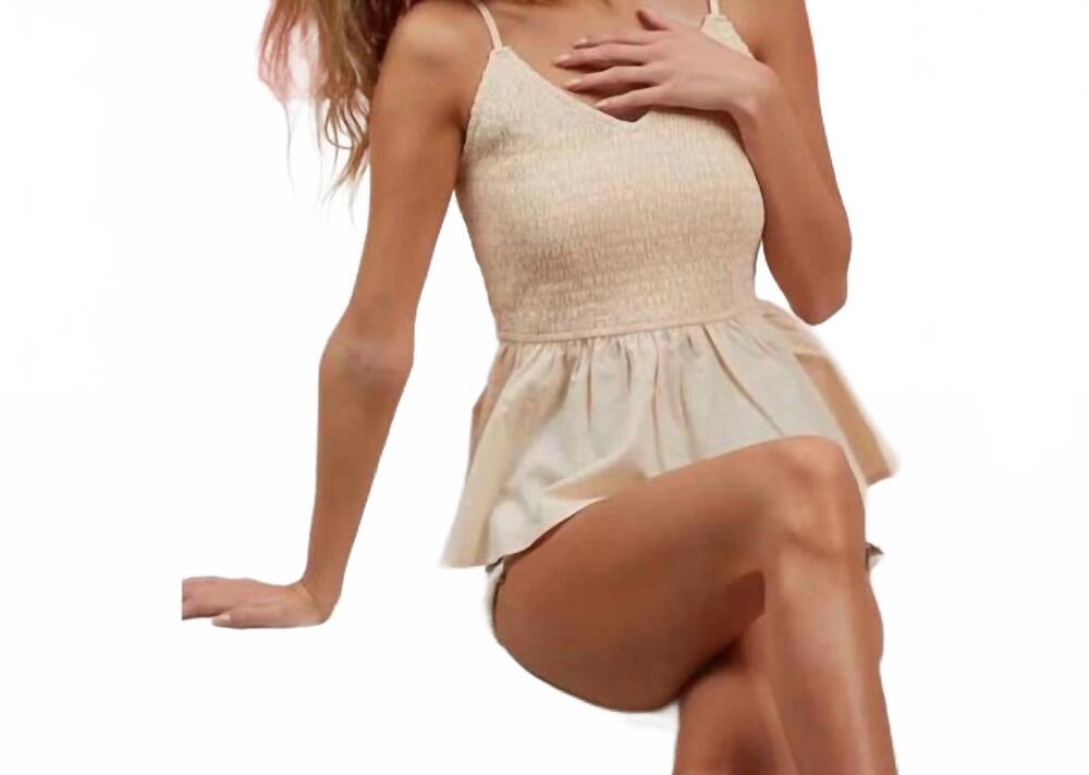 NEW BIBI smocked babydoll tank in beige
